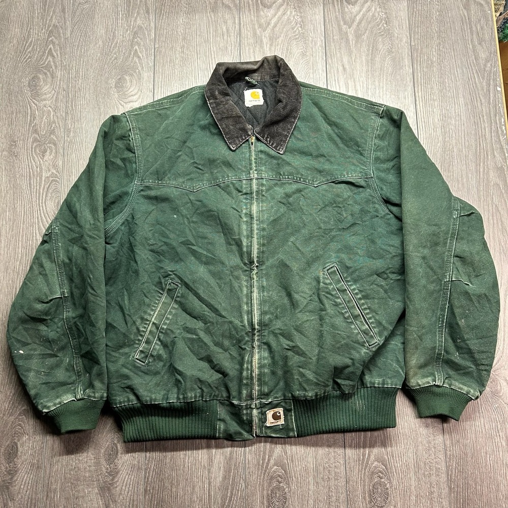 Vintage Carhartt Santa Fe Jacket XL Green Duck Canvas Quilted Bomber J14 HTG